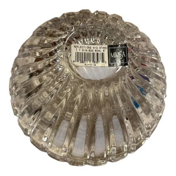 Mikasa 8” Refections Austria cut crystal bowl w/ 3 leg gold stand elegant fancy - Picture 3 of 8